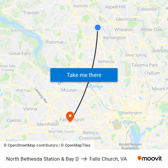 North Bethesda Station & Bay D to Falls Church, VA map