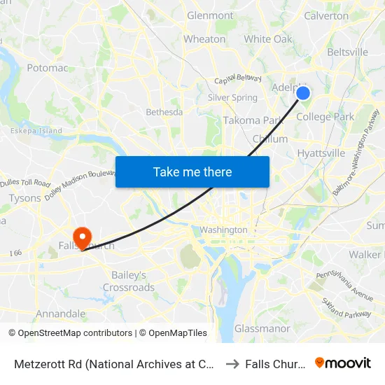 Metzerott Rd (National Archives at College Park) Wb to Falls Church, VA map