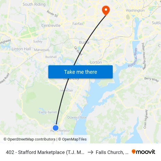 402 - Stafford Marketplace (T.J. Maxx) to Falls Church, VA map