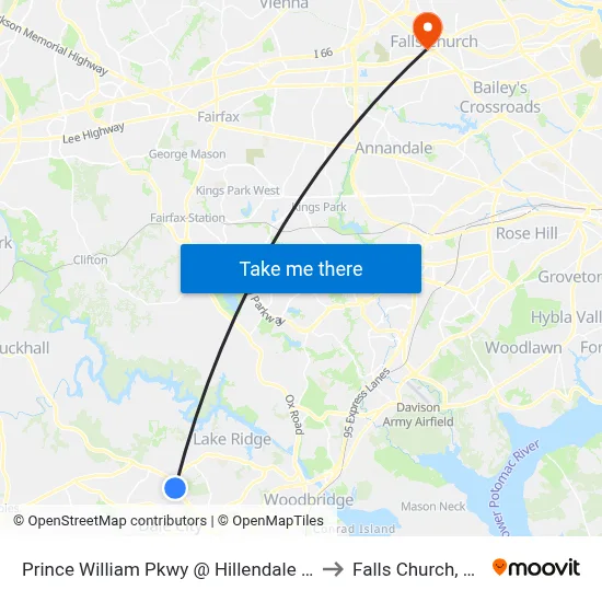 Prince William Pkwy @ Hillendale Dr to Falls Church, VA map
