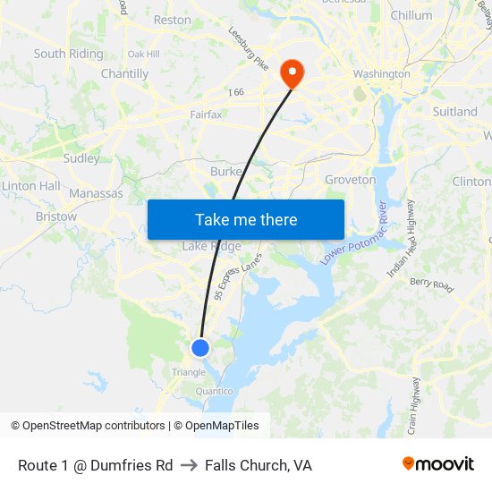 Route 1 @ Dumfries Rd to Falls Church, VA map