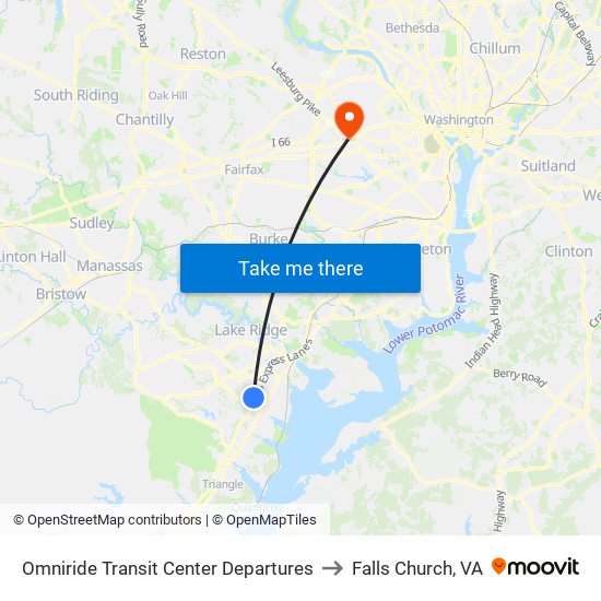 Omniride Transit Center Departures to Falls Church, VA map