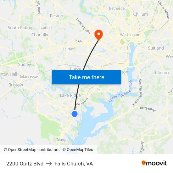 2200 Opitz Blvd to Falls Church, VA map