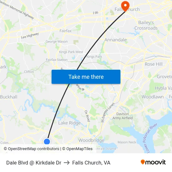 Dale Blvd @ Kirkdale Dr to Falls Church, VA map