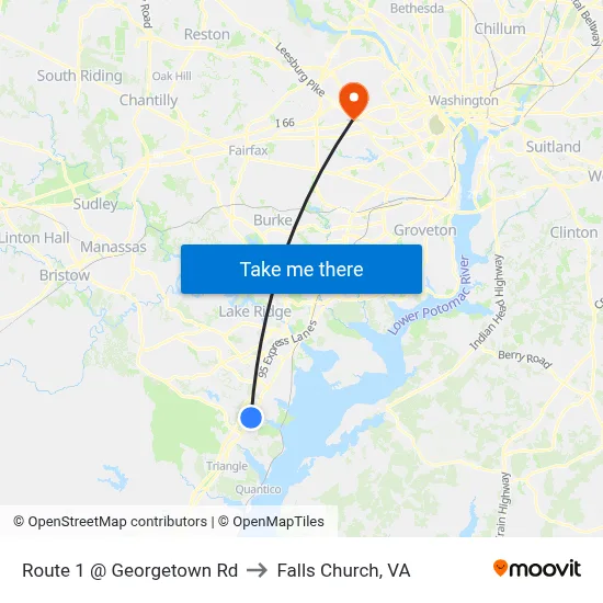 Route 1 @ Georgetown Rd to Falls Church, VA map