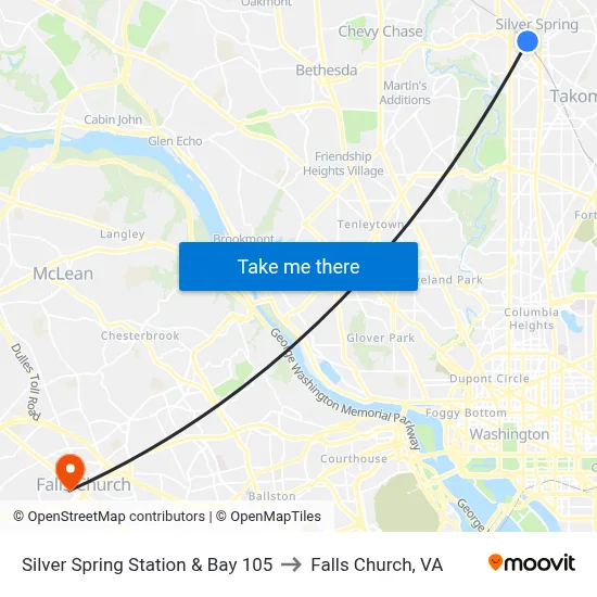 Silver Spring Station & Bay 105 to Falls Church, VA map