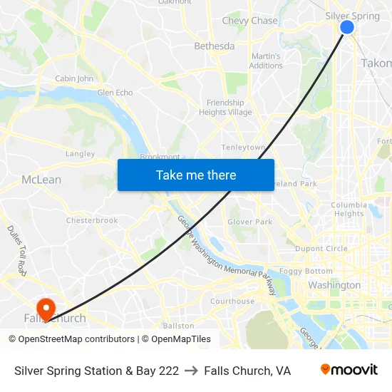 Silver Spring Station & Bay 222 to Falls Church, VA map