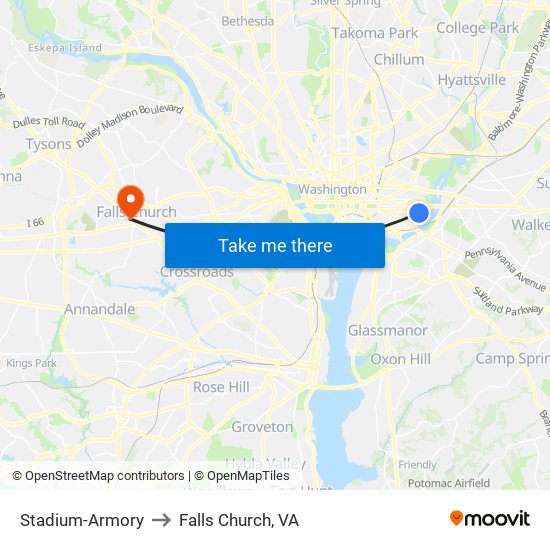 Stadium-Armory to Falls Church, VA map