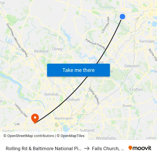 Rolling Rd & Baltimore National Pike to Falls Church, VA map