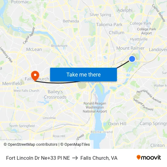 Fort Lincoln Dr Ne+33 Pl NE to Falls Church, VA map