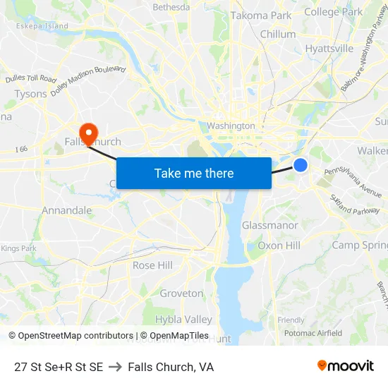 27 St Se+R St SE to Falls Church, VA map