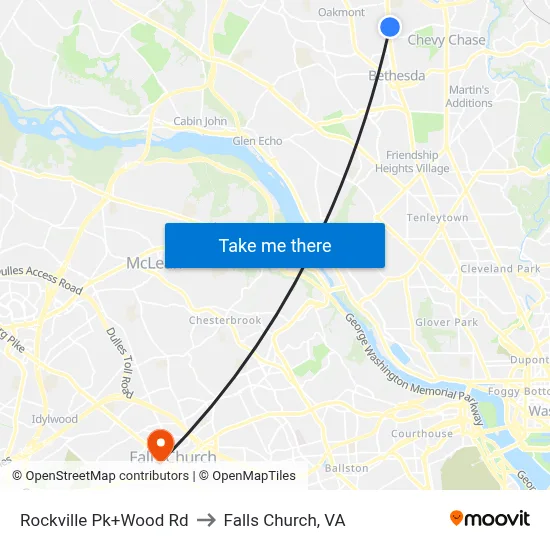 Rockville Pk+Wood Rd to Falls Church, VA map