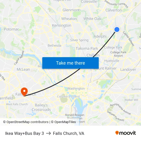 Ikea Way+Bus Bay 3 to Falls Church, VA map