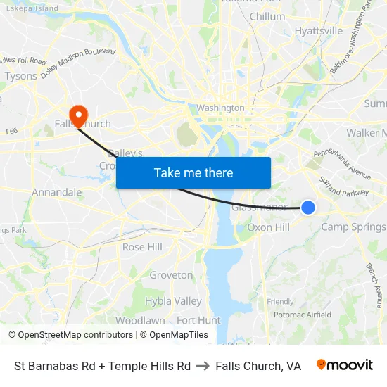 St Barnabas Rd + Temple Hills Rd to Falls Church, VA map