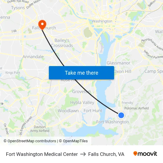 Fort Washington Medical Center to Falls Church, VA map