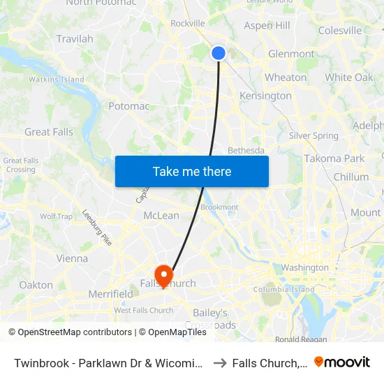 Twinbrook - Parklawn Dr & Wicomico Ave to Falls Church, VA map