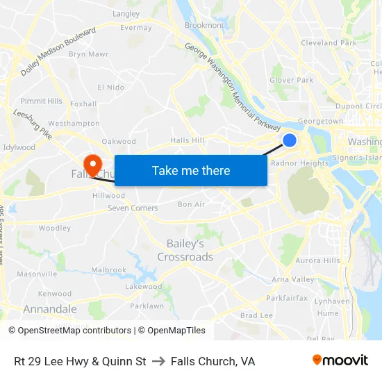 Rt 29 Lee Hwy & Quinn St to Falls Church, VA map