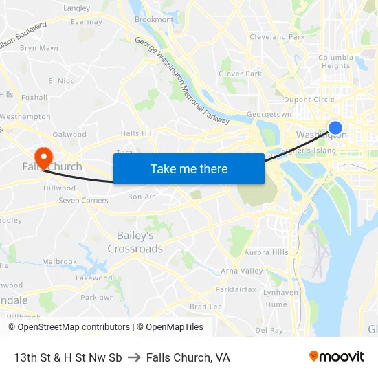 13th St & H St Nw Sb to Falls Church, VA map