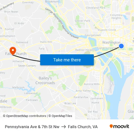 Pennsylvania Ave & 7th St Nw to Falls Church, VA map