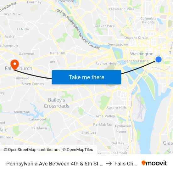 Pennsylvania Ave Between 4th & 6th St Nw (Canadian Embassy) to Falls Church, VA map