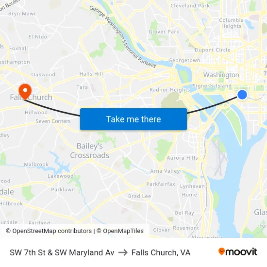 SW 7th St & SW Maryland Av to Falls Church, VA map