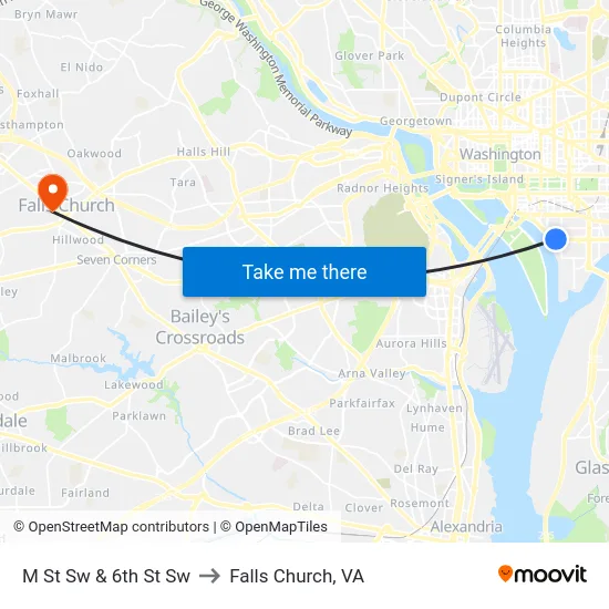 M St Sw & 6th St Sw to Falls Church, VA map
