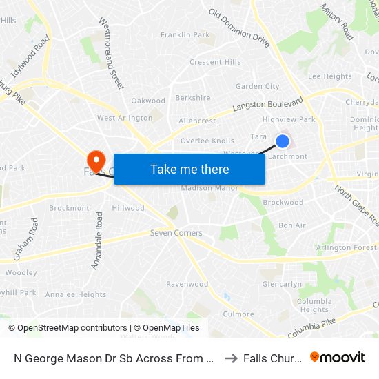 N George Mason Dr Sb Across From Virginia Hospital to Falls Church, VA map
