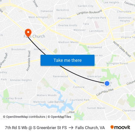 7th Rd S Wb @ S Greenbrier St FS to Falls Church, VA map