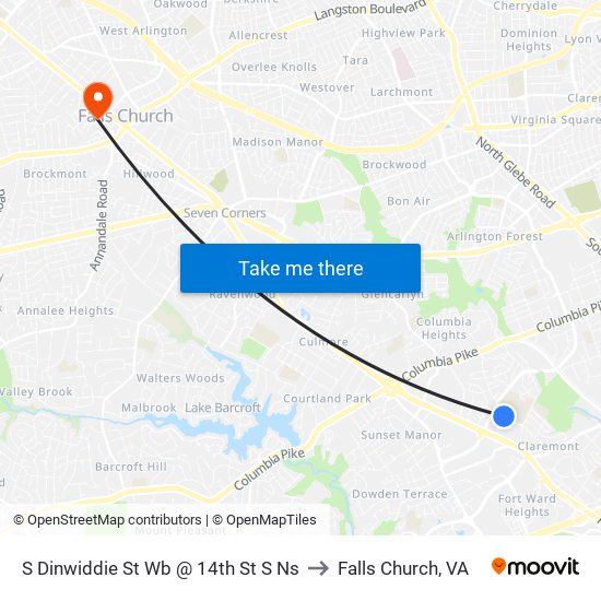 S Dinwiddie St Wb @ 14th St S Ns to Falls Church, VA map