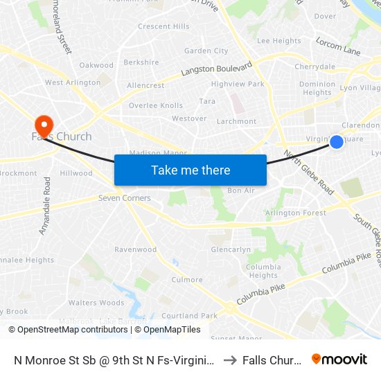 N Monroe St Sb @ 9th St N Fs-Virginia Square Stati to Falls Church, VA map