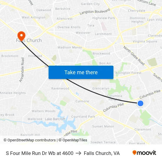 S Four Mile Run Dr Wb at 4600 to Falls Church, VA map