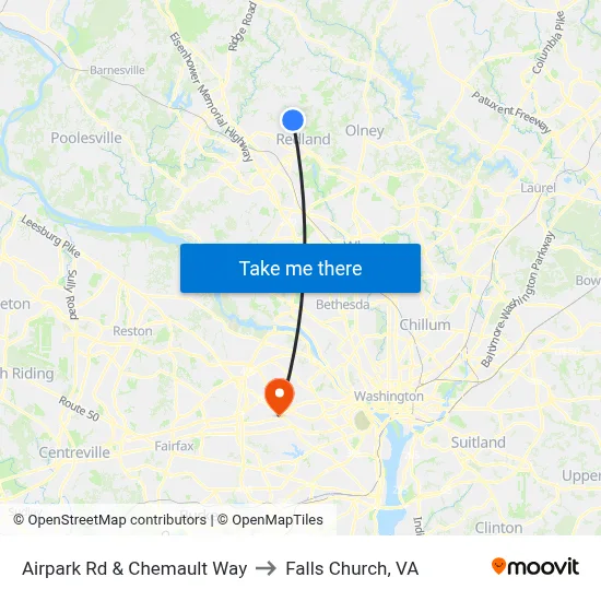Airpark Rd & Chemault Way to Falls Church, VA map