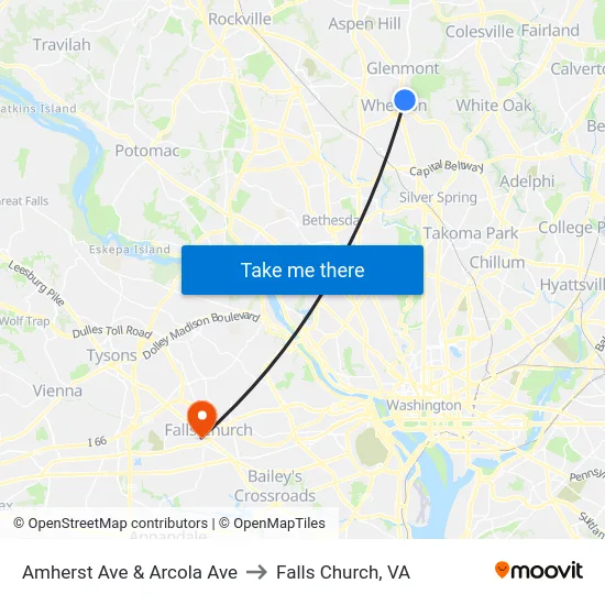 Amherst Ave & Arcola Ave to Falls Church, VA map