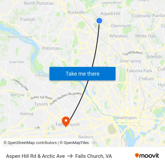 Aspen Hill Rd & Arctic Ave to Falls Church, VA map