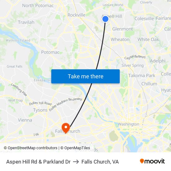 Aspen Hill Rd & Parkland Dr to Falls Church, VA map