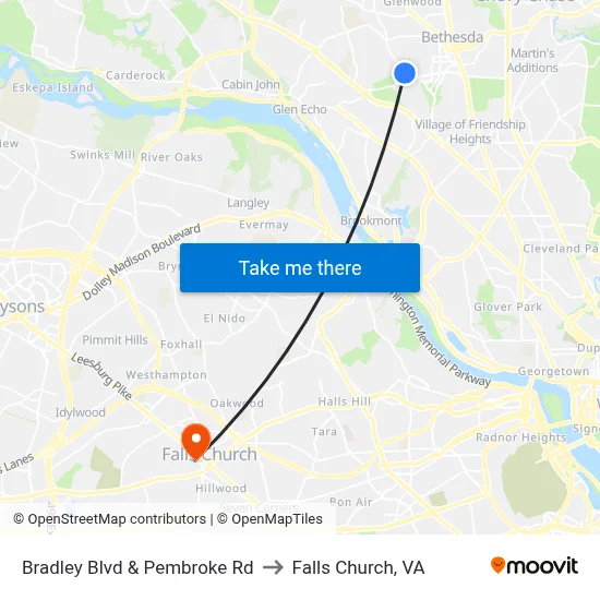 Bradley Blvd & Pembroke Rd to Falls Church, VA map