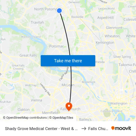 Shady Grove Medical Center - West & Medical Center Way to Falls Church, VA map
