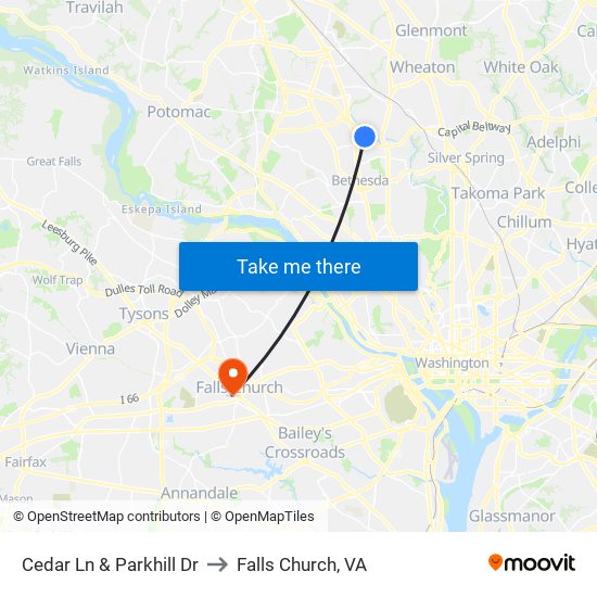 Cedar Ln & Parkhill Dr to Falls Church, VA map