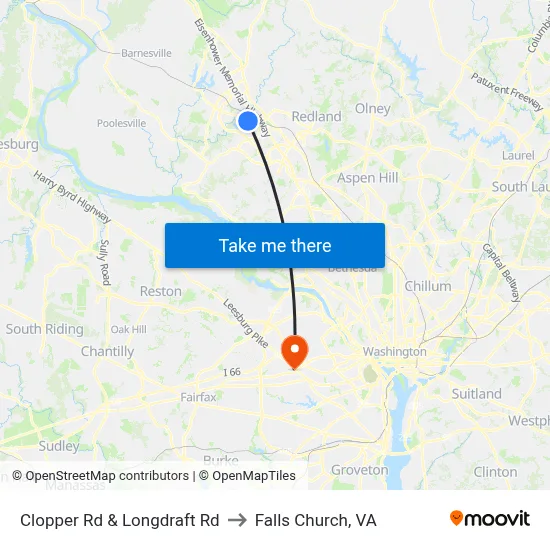 Clopper Rd & Longdraft Rd to Falls Church, VA map