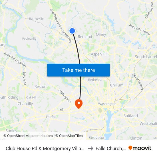 Club House Rd & Montgomery Village Ave to Falls Church, VA map