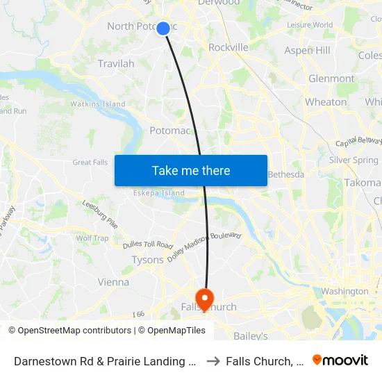 Darnestown Rd & Prairie Landing Way to Falls Church, VA map