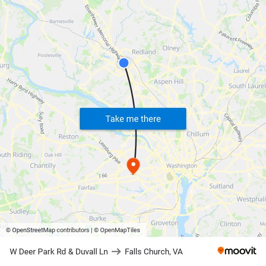 W Deer Park Rd & Duvall Ln to Falls Church, VA map