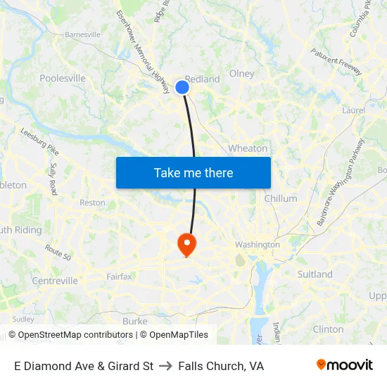 E Diamond Ave & Girard St to Falls Church, VA map