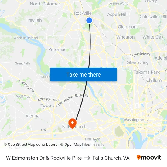 W Edmonston Dr & Rockville Pike to Falls Church, VA map