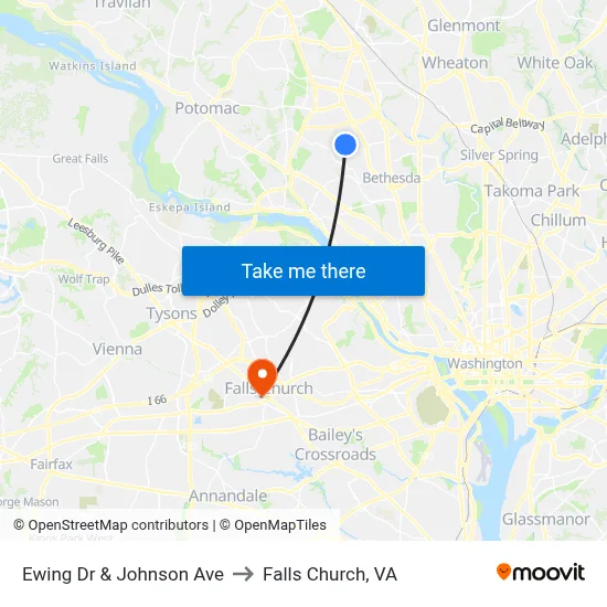 Ewing Dr & Johnson Ave to Falls Church, VA map