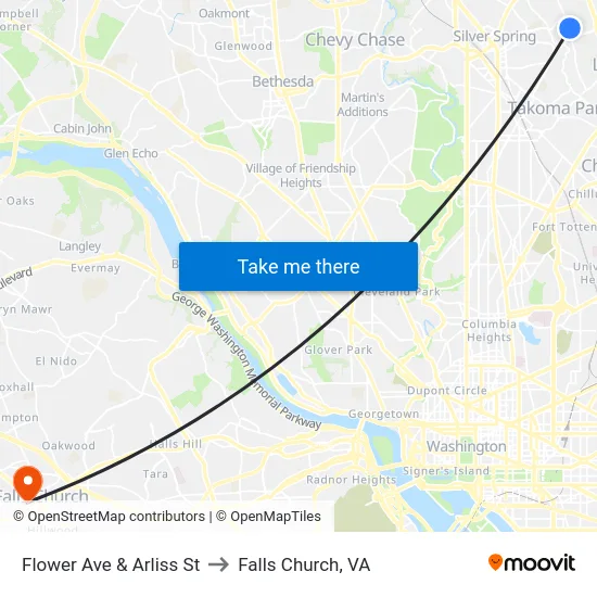 Flower Ave & Arliss St to Falls Church, VA map