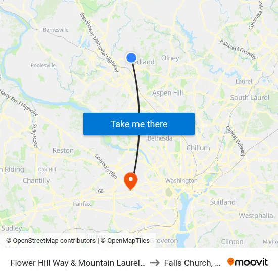 Flower Hill Way & Mountain Laurel Ln to Falls Church, VA map