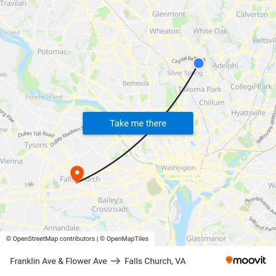 Franklin Ave & Flower Ave to Falls Church, VA map