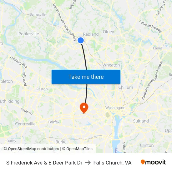 S Frederick Ave & E Deer Park Dr to Falls Church, VA map