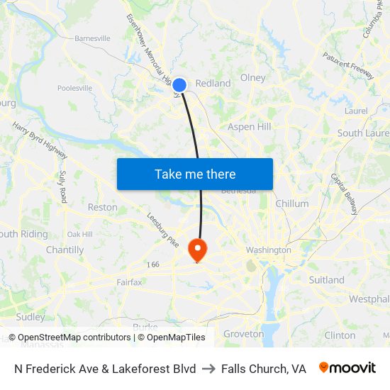 N Frederick Ave & Lakeforest Blvd to Falls Church, VA map